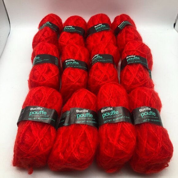 Bucilla Other - 12 Skeins Bucilla Pouffe Yarn Balls Acrylic Wool Red Dye Lot 11 AC